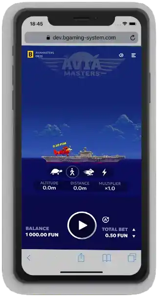 Voorbereidingsscherm in Avia Masters op een smartphone met inzetopties